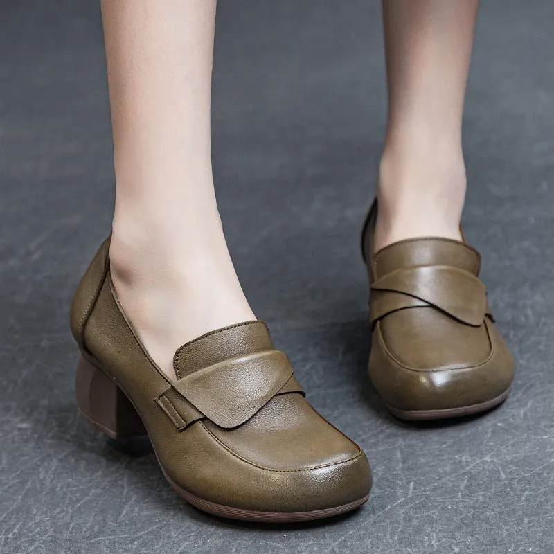 Women's Block Heel Soft Sole Retro Style Slip-on Loafer Pump