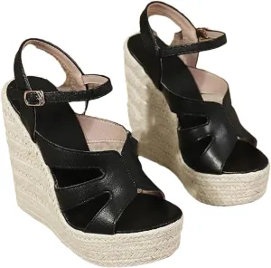 Women's Bohemian Rope Wedge Sandals With Ankle Strap Platform High Heel Casual Wedge Shoes