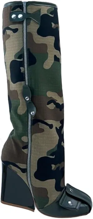 Women's Buckle Detail Square Toe Wedge Heel Knee High Long Boot﻿ Senna