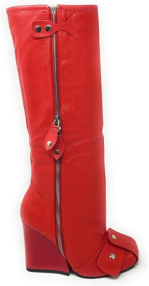 Women's Buckle Detail Square Toe Wedge Heel Knee High Long Boot﻿ Senna