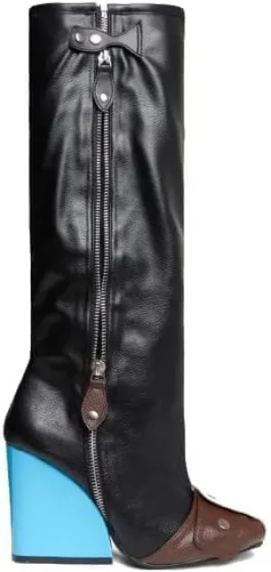 Women's Buckle Detail Square Toe Wedge Heel Knee High Long Boot﻿ Senna
