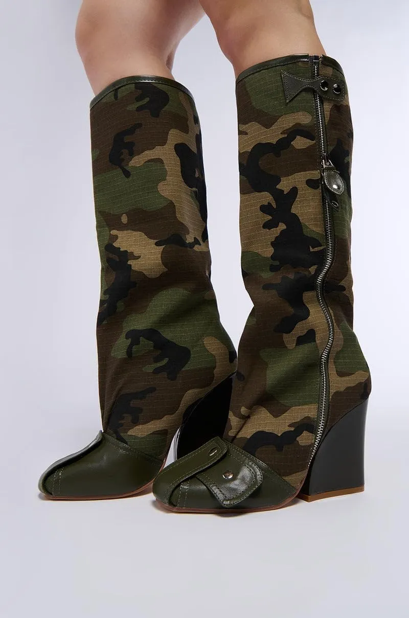 Women's Buckle Detail Square Toe Wedge Heel Knee High Long Boot﻿ Senna
