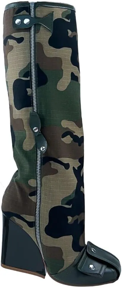 Women's Buckle Detail Square Toe Wedge Heel Knee High Long Boot﻿ Senna