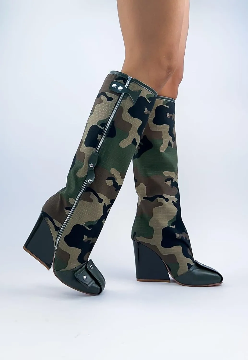 Women's Buckle Detail Square Toe Wedge Heel Knee High Long Boot﻿ Senna