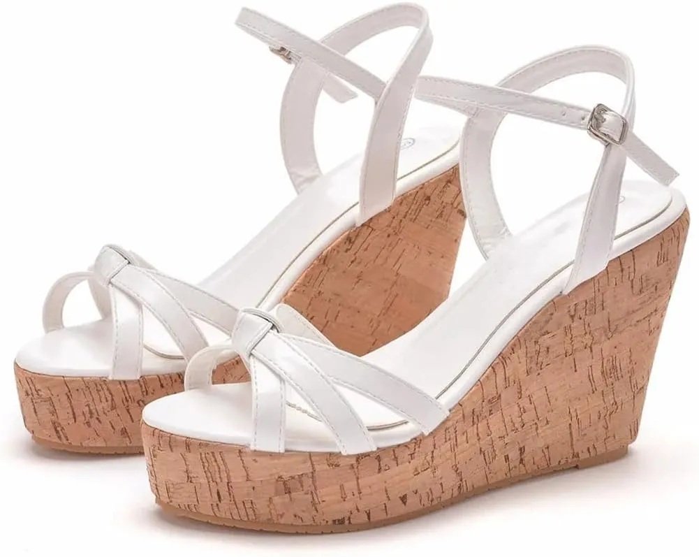 Women's Clear Heels Round Toe Wedge Sandals High Heels Open Toe Boho Platform Casual Wedge Shoes
