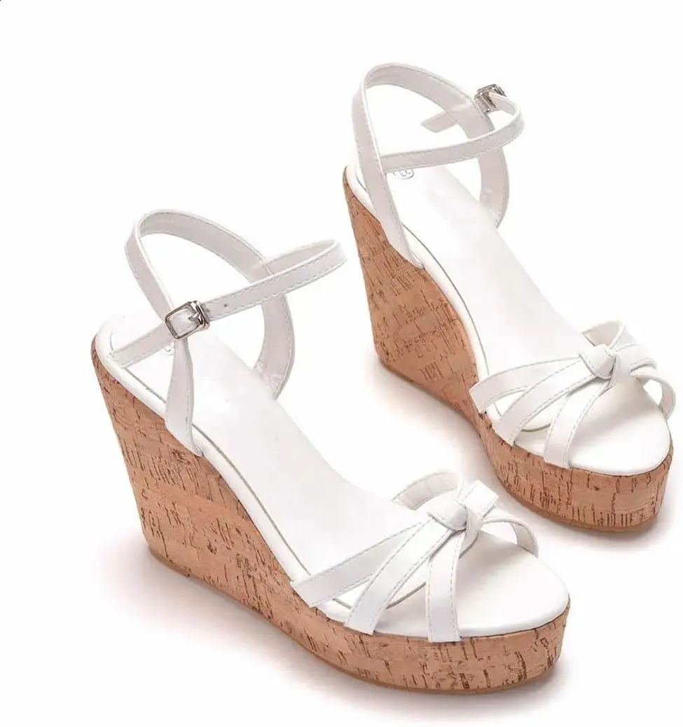 Women's Clear Heels Round Toe Wedge Sandals High Heels Open Toe Boho Platform Casual Wedge Shoes