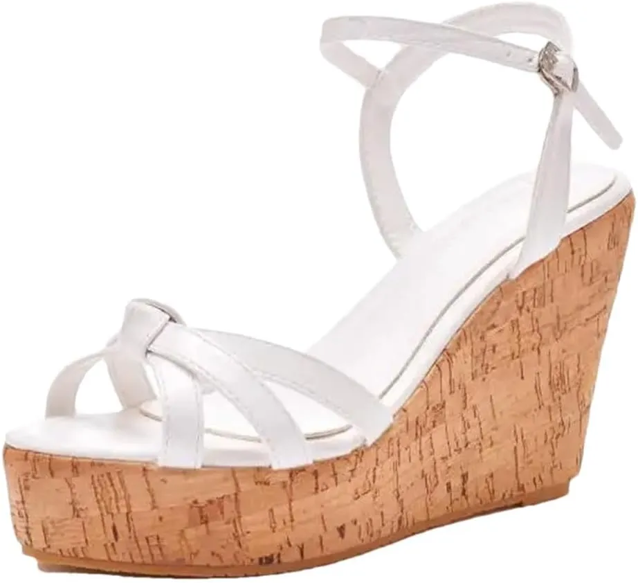 Women's Clear Heels Round Toe Wedge Sandals High Heels Open Toe Boho Platform Casual Wedge Shoes