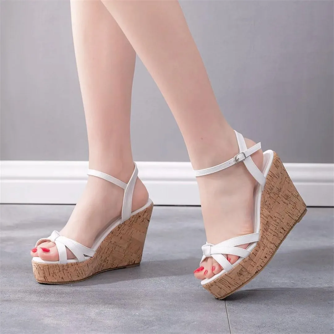 Women's Clear Heels Round Toe Wedge Sandals High Heels Open Toe Boho Platform Casual Wedge Shoes