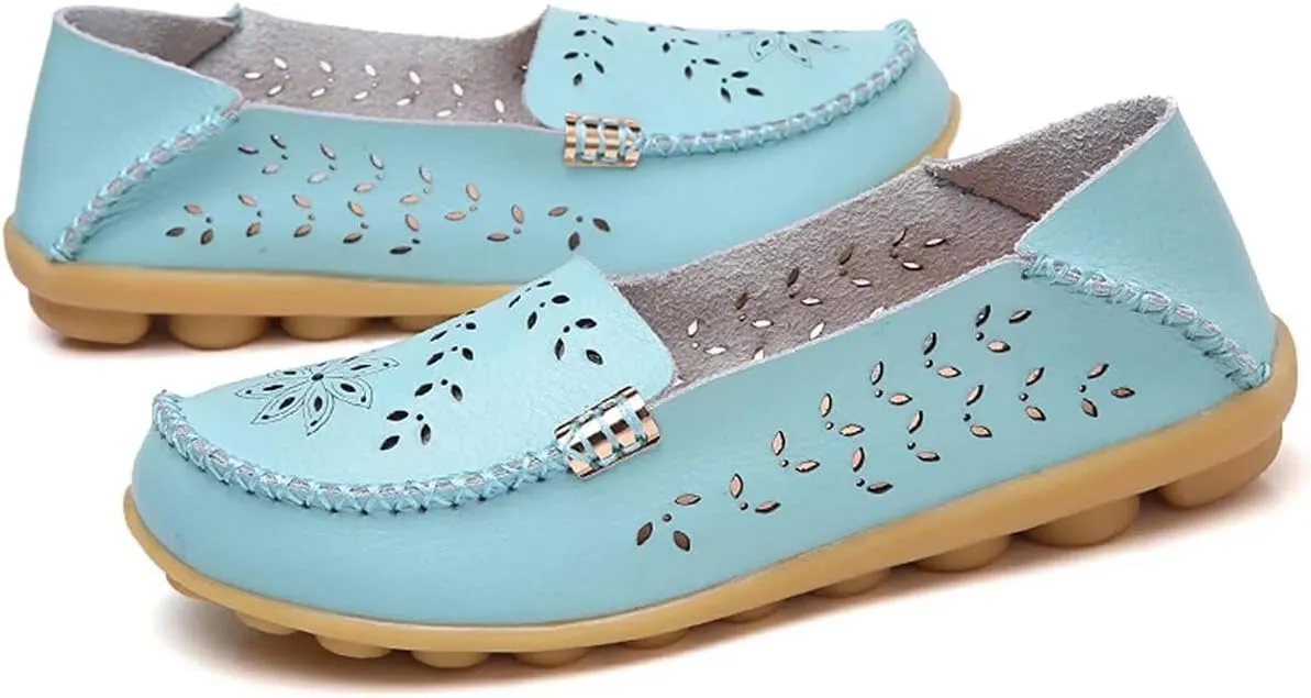 Womens Cowhide Casual Slipper Loafers Moccasin Driving Shoes Flat Slip-Ons