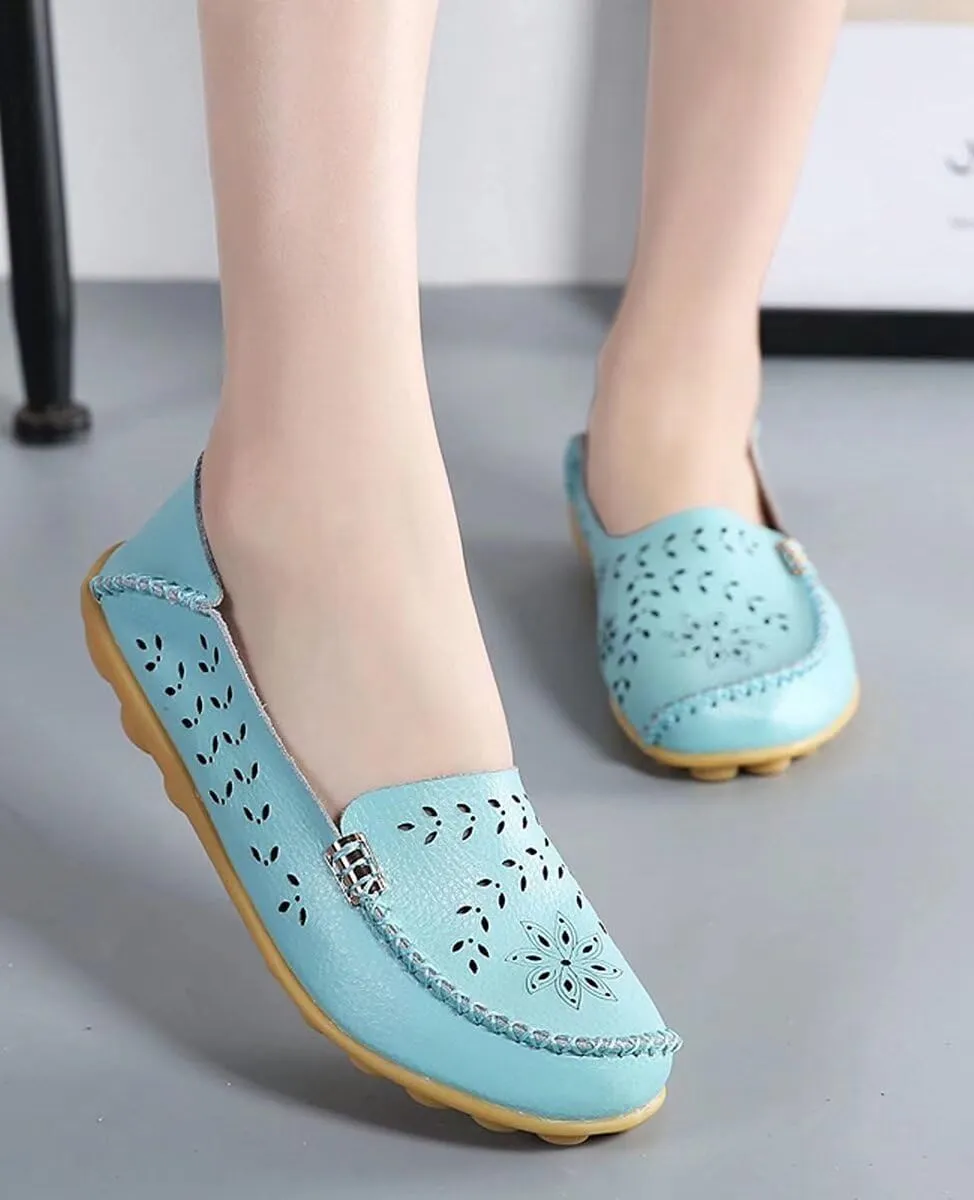 Womens Cowhide Casual Slipper Loafers Moccasin Driving Shoes Flat Slip-Ons