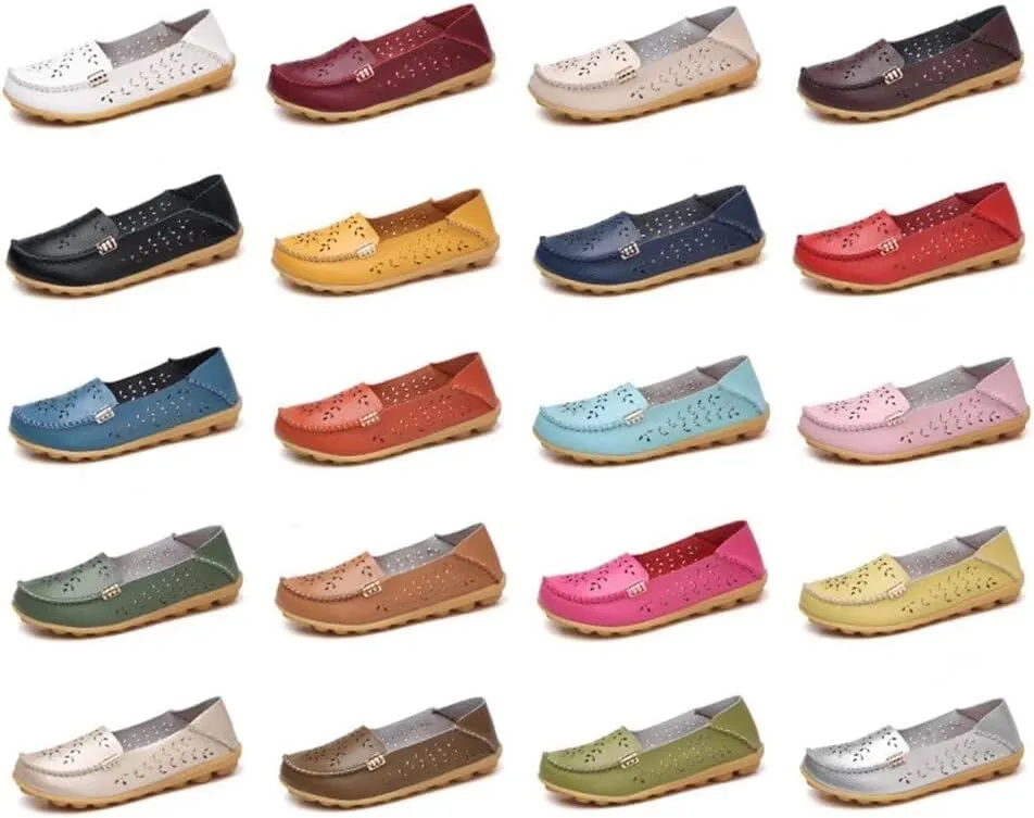 Womens Cowhide Casual Slipper Loafers Moccasin Driving Shoes Flat Slip-Ons