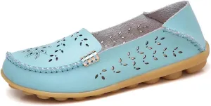 Womens Cowhide Casual Slipper Loafers Moccasin Driving Shoes Flat Slip-Ons