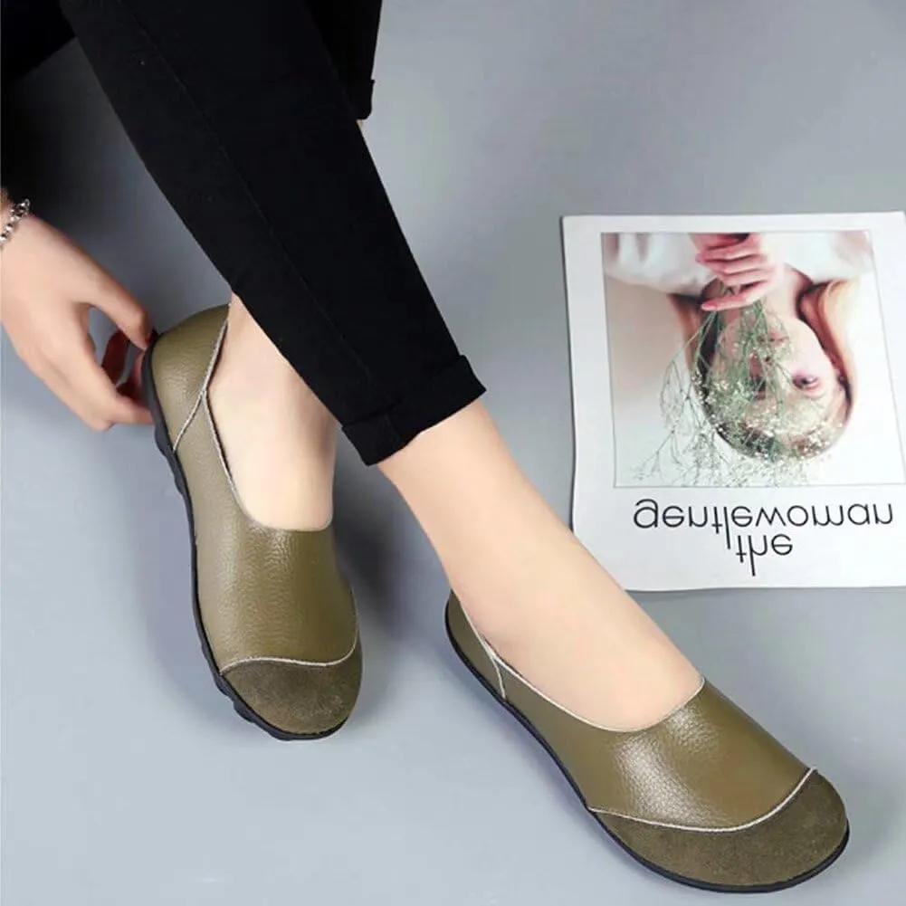 Women's Cowhide Leather Loafers Flats Moccasins Slip-On