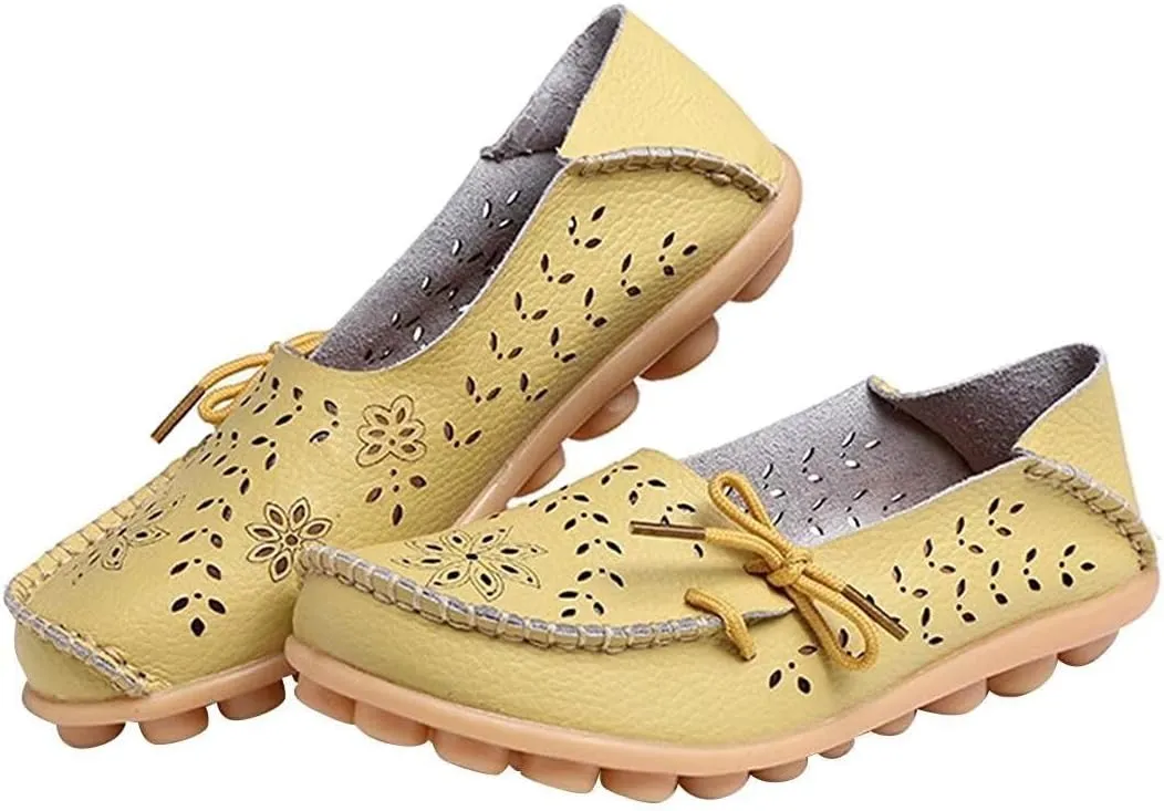 Women's Floral Leather Slipper Loafers Flat Shoes Slip-Ons