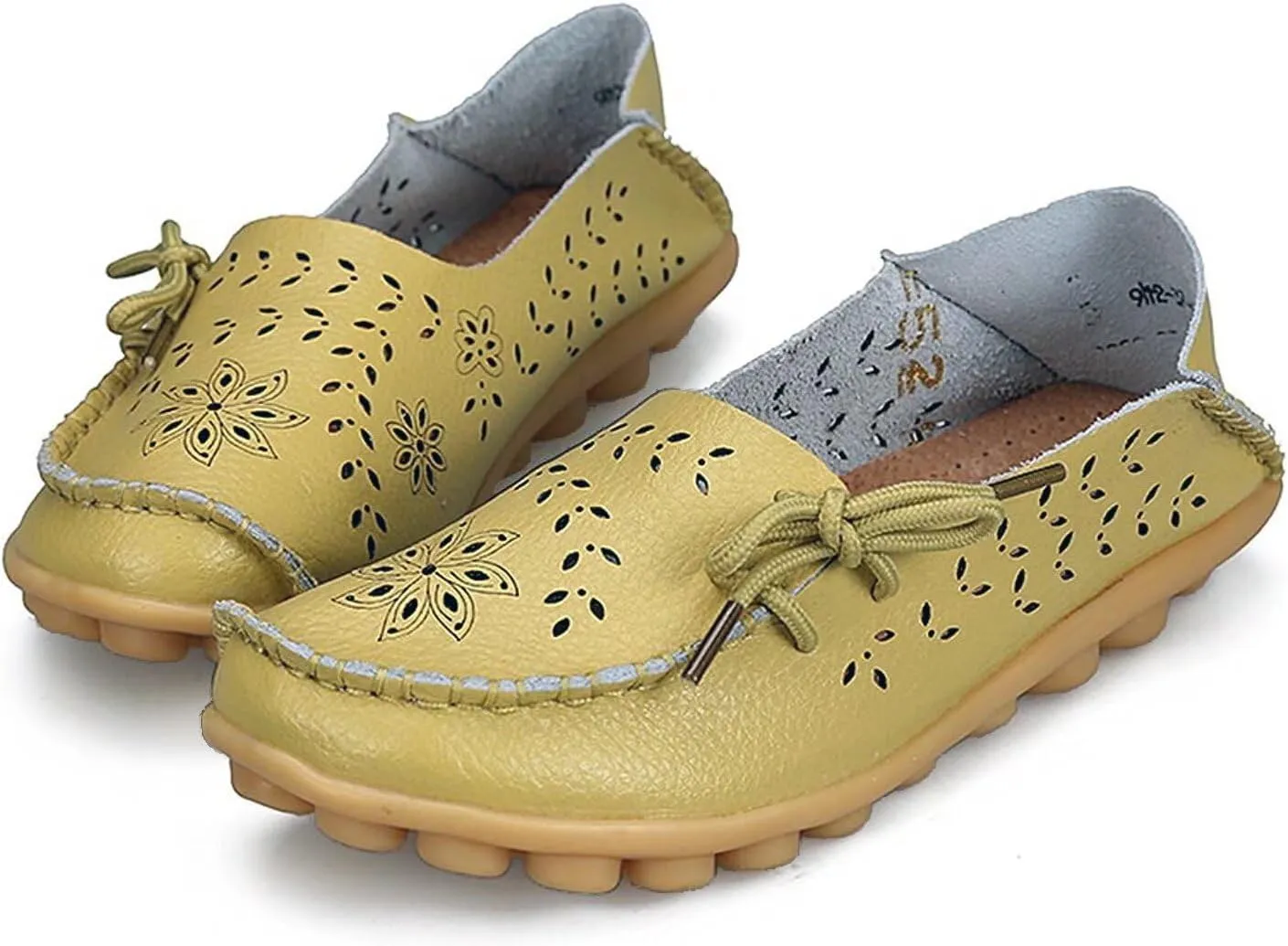 Women's Floral Leather Slipper Loafers Flat Shoes Slip-Ons