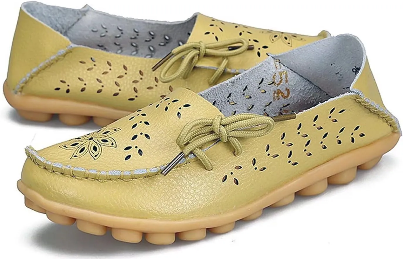 Women's Floral Leather Slipper Loafers Flat Shoes Slip-Ons