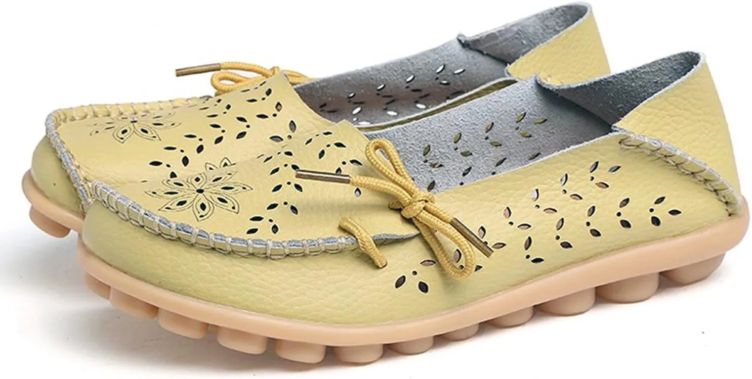 Women's Floral Leather Slipper Loafers Flat Shoes Slip-Ons