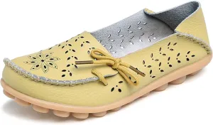 Women's Floral Leather Slipper Loafers Flat Shoes Slip-Ons