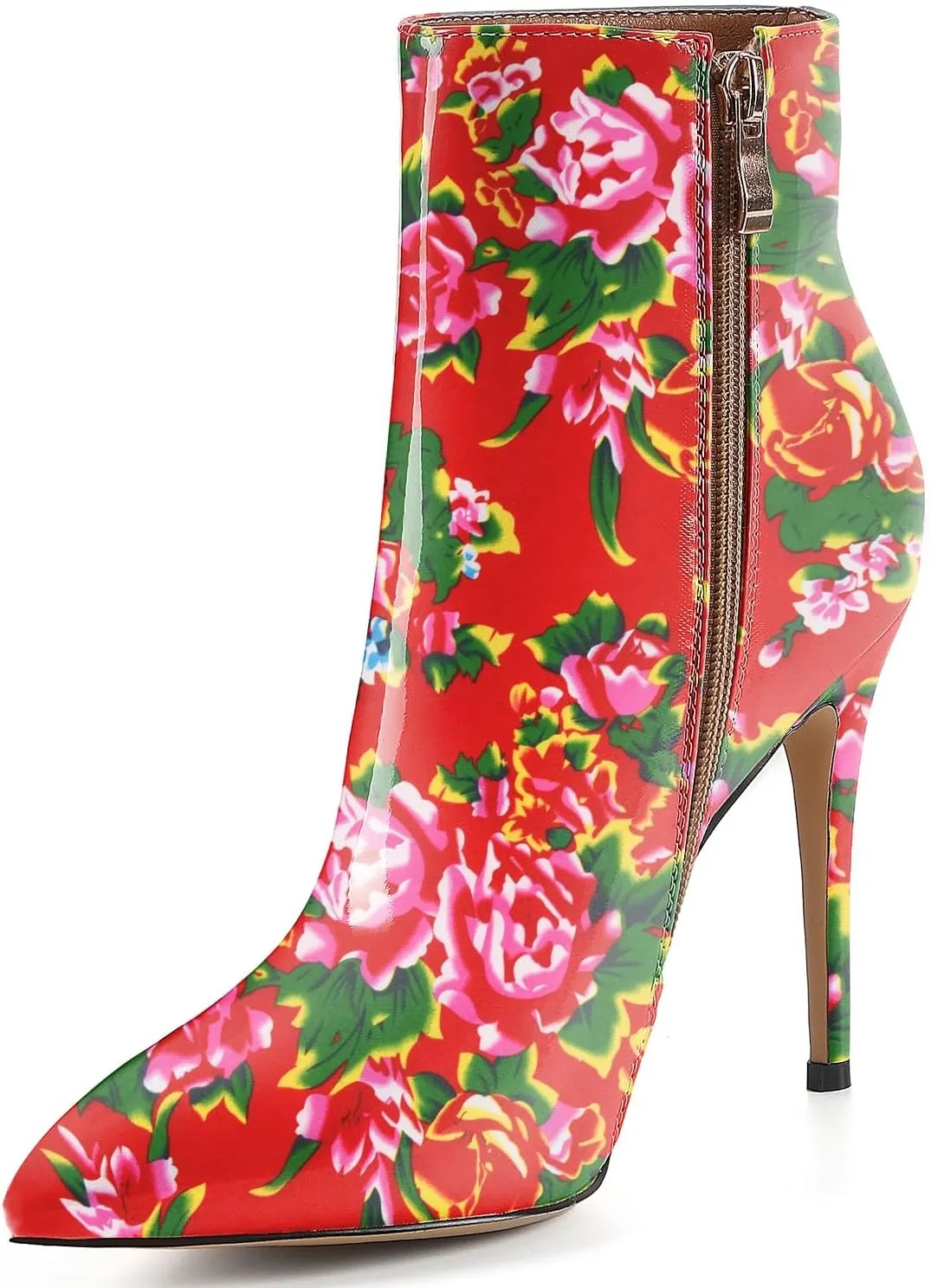 Womens High Stiletto Heels Blue Multicolor Square Printed Closed Toe Sexy Ankle Bootie Shoes