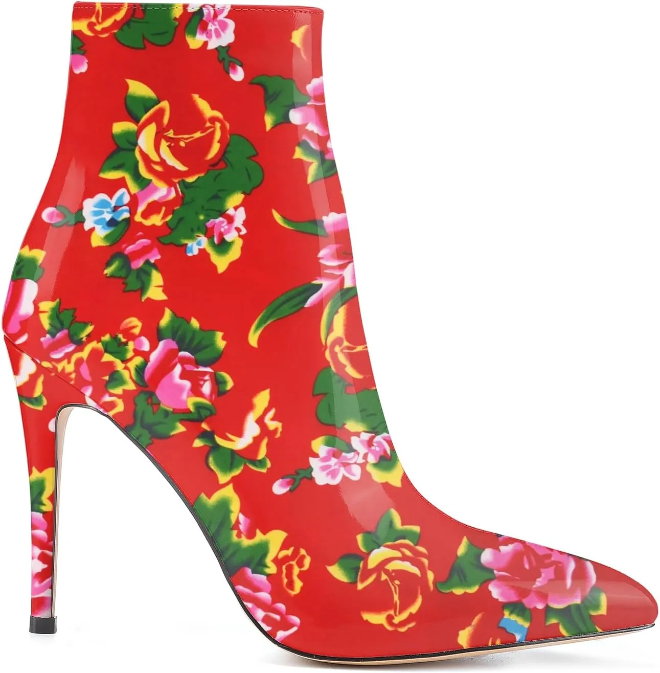 Womens High Stiletto Heels Blue Multicolor Square Printed Closed Toe Sexy Ankle Bootie Shoes