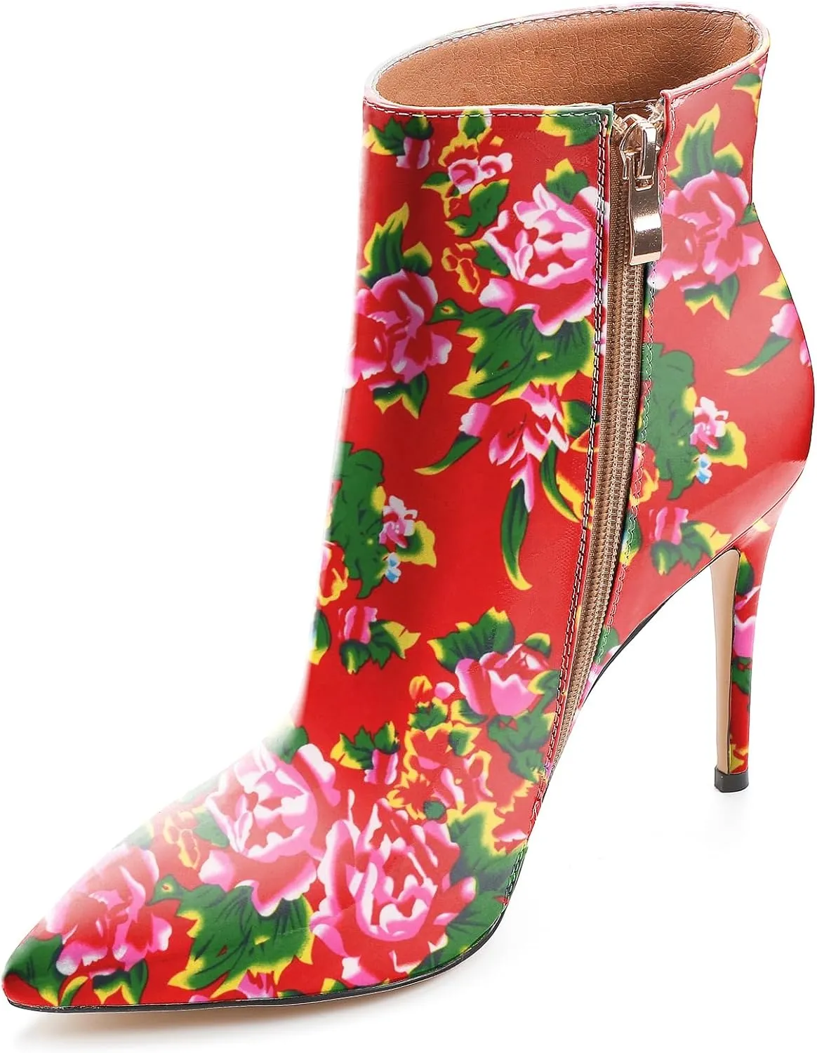 Womens High Stiletto Heels Blue Multicolor Square Printed Closed Toe Sexy Ankle Bootie Shoes