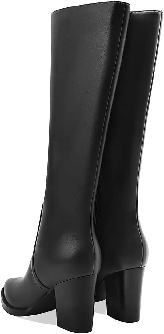 Womens Knee High Boots Retro Chunky Heel Pointed Toe Pull On Classic Knee High Boots for Women Girls Ladies Retro Tall Boot Winter Fall Fashion Boot