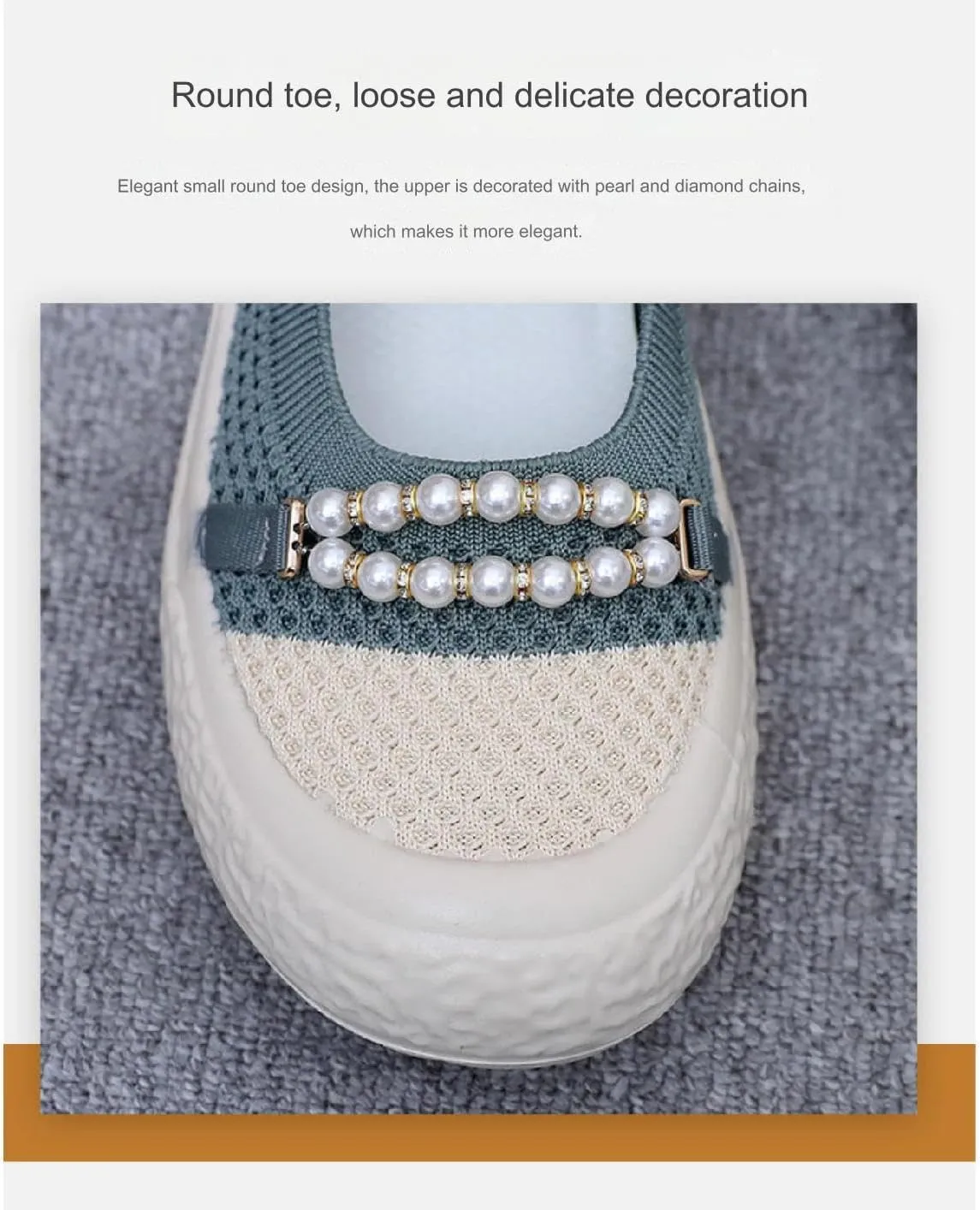 Women's Knit Mesh Pearl Chain Slip-on Low Top Loafers Shoes Comfort Lightweight Breathable Round Toe Non-Slip Mother Shoes Fashion Casual Work Walking