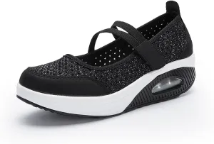 Women'S Mesh Hook and Loop Wedge Heel Platform Yaoyao Shoes Adjustable Lightweight Breathable Orthopedic Air Cushion Wedge Sneakers for Diabetes Arthritis Non Slip Nurse Shoes