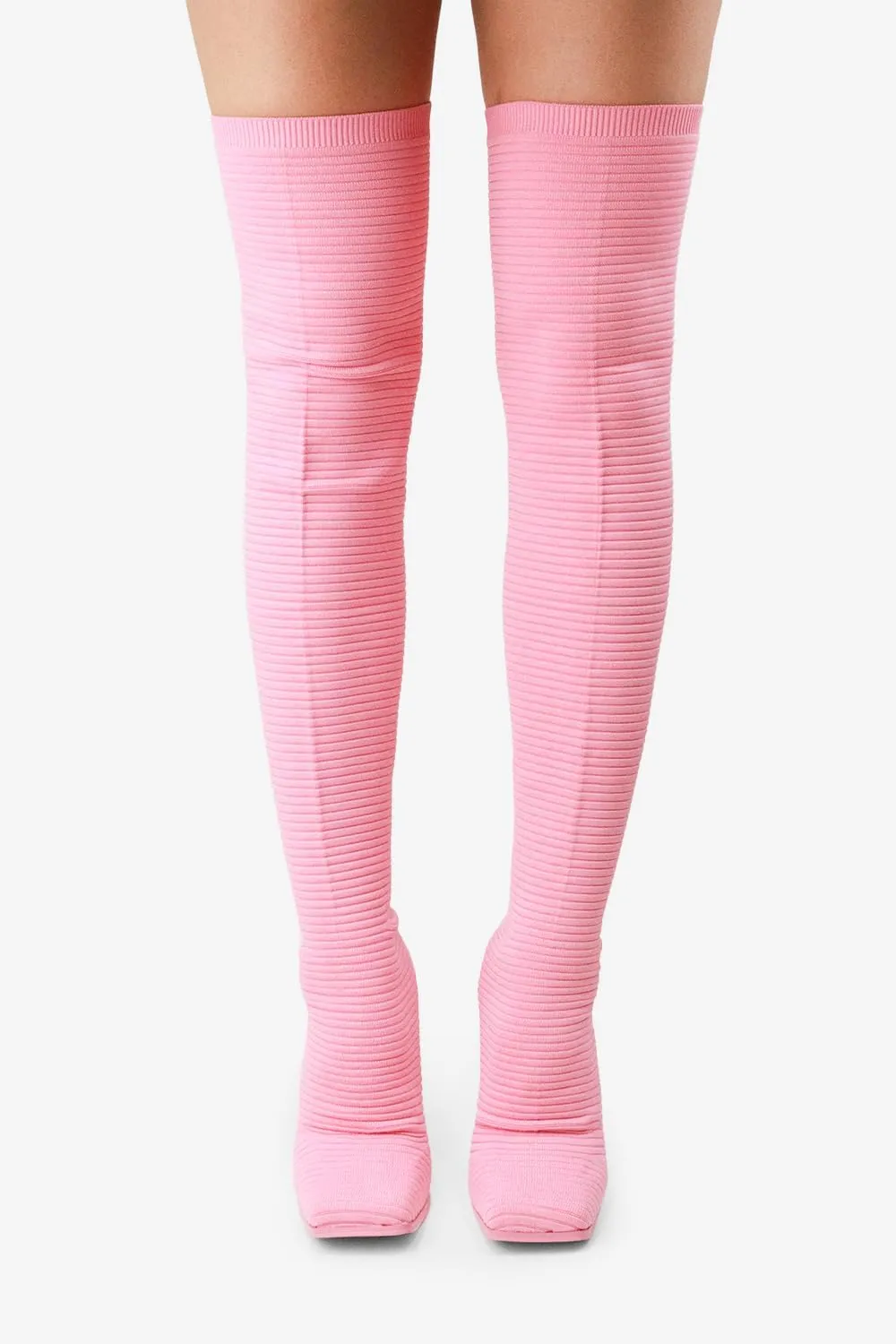Women's Over The Knee Heels Boots High Heel Stretch Knit Pointed To Thigh Long Boots