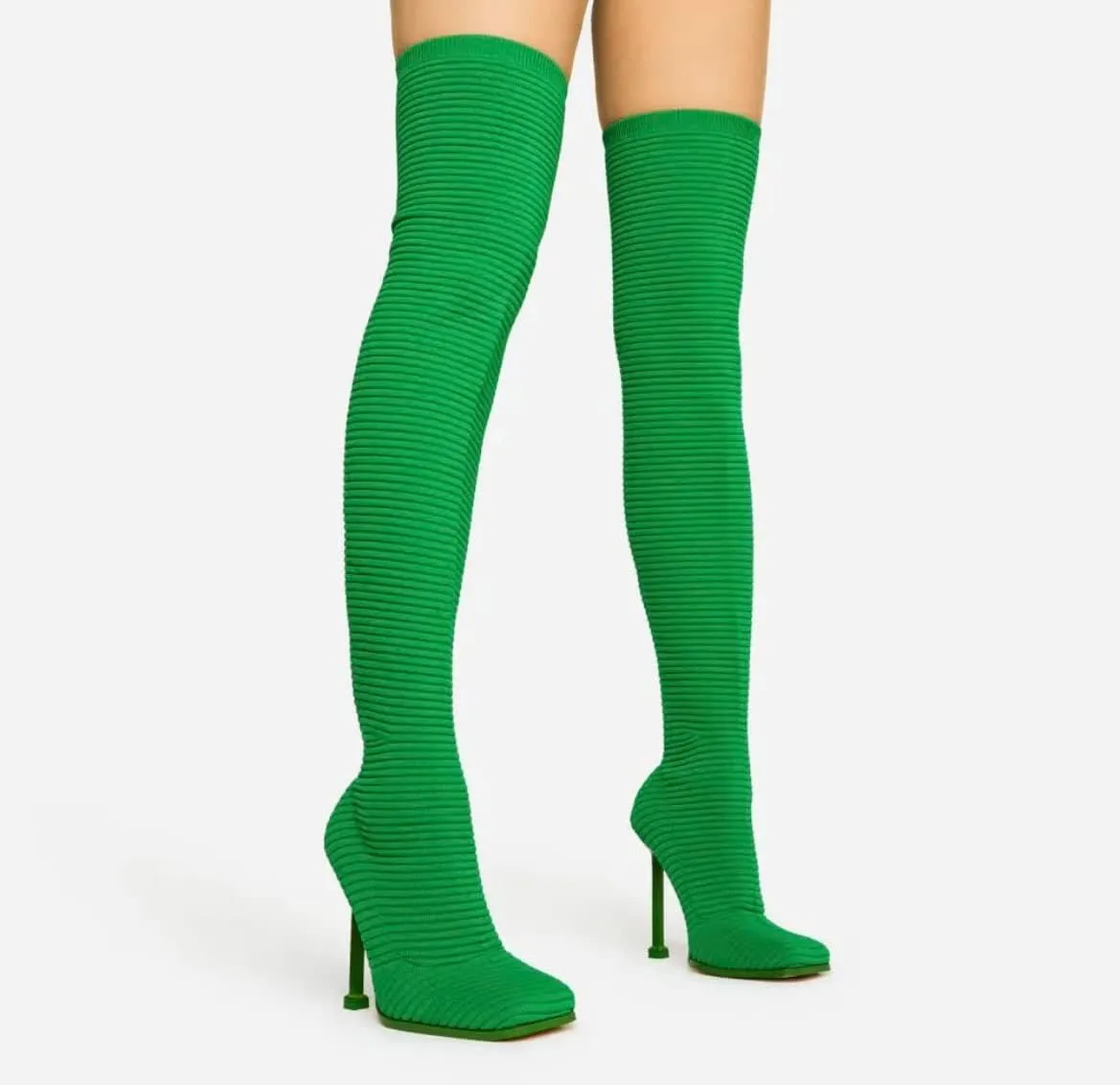 Women's Over The Knee Heels Boots High Heel Stretch Knit Pointed To Thigh Long Boots