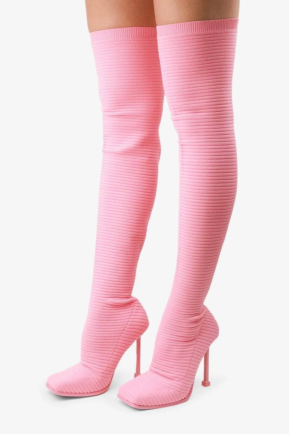 Women's Over The Knee Heels Boots High Heel Stretch Knit Pointed To Thigh Long Boots