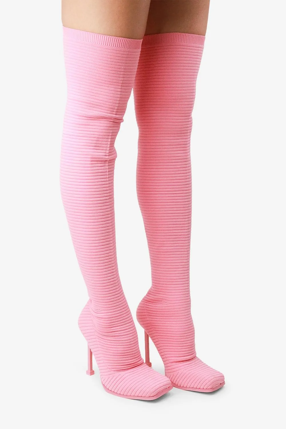 Women's Over The Knee Heels Boots High Heel Stretch Knit Pointed To Thigh Long Boots