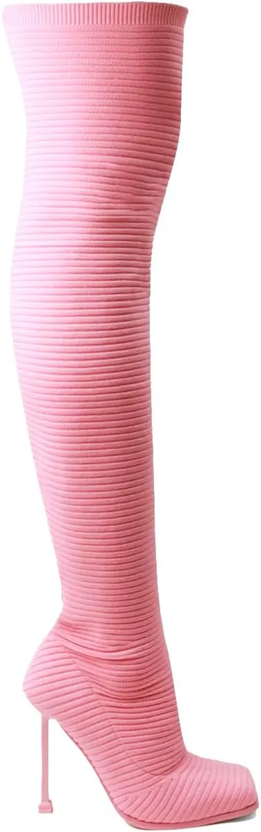 Women's Over The Knee Heels Boots High Heel Stretch Knit Pointed To Thigh Long Boots