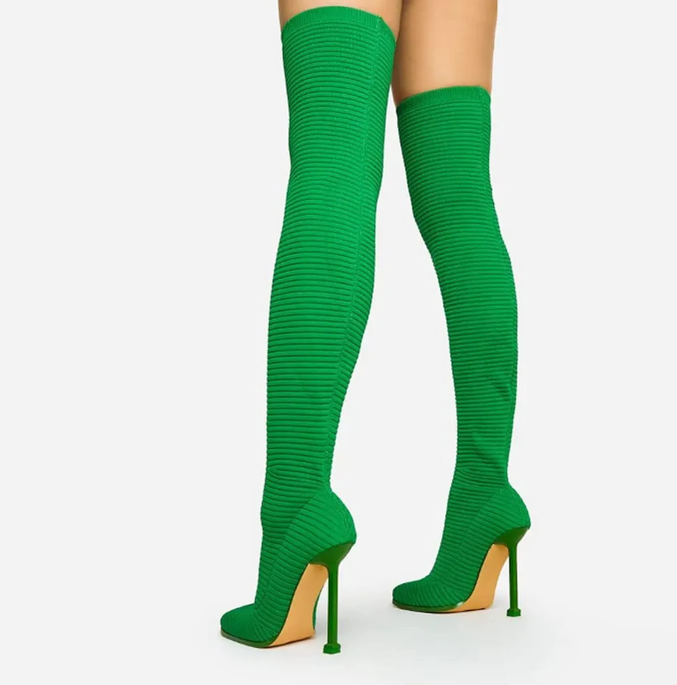 Women's Over The Knee Heels Boots High Heel Stretch Knit Pointed To Thigh Long Boots
