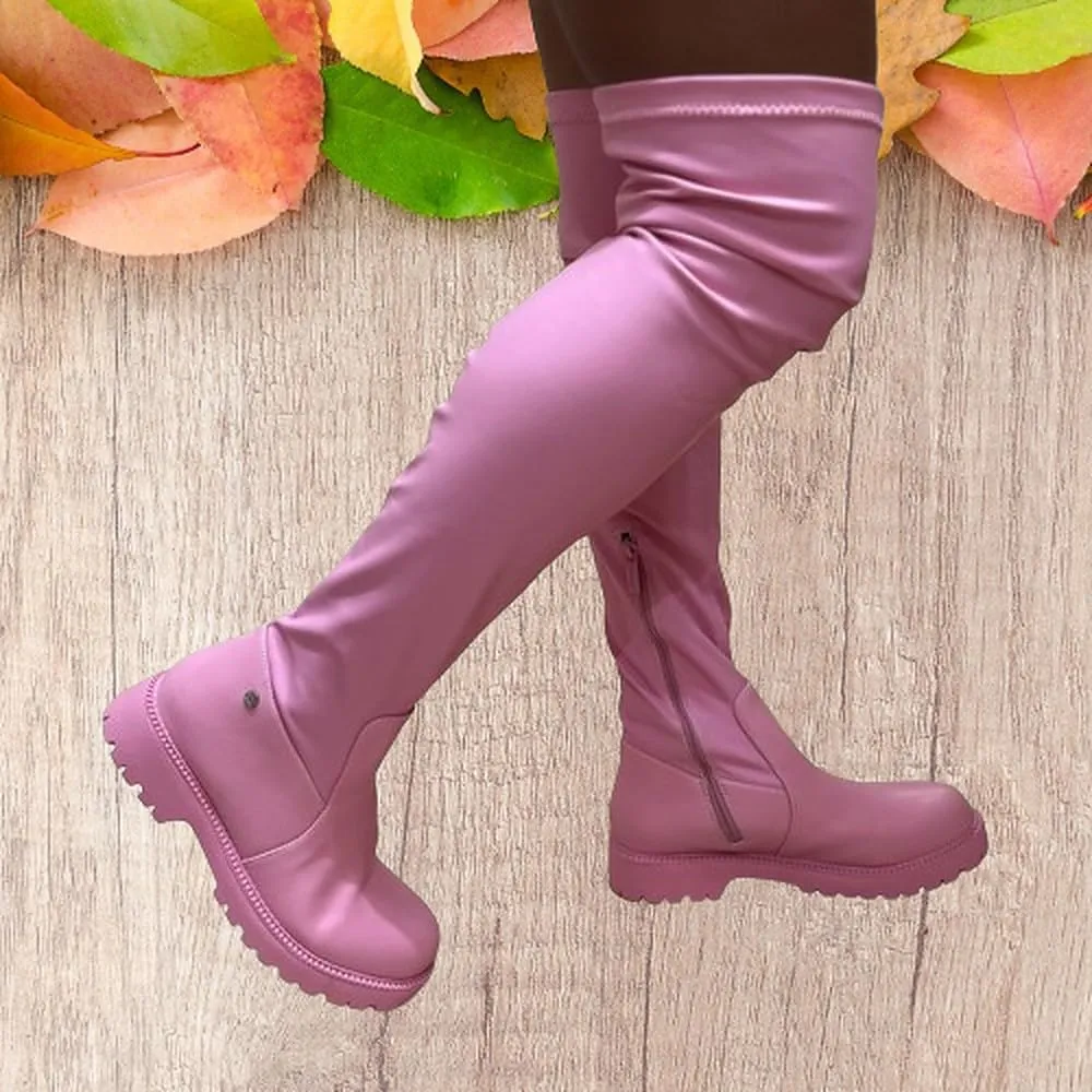 Women's Over The Knee Thigh High Chunky Low Heel Boots Long Stretch Fall Boots