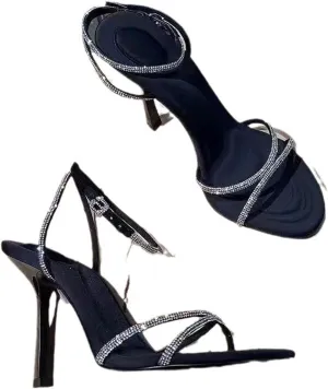 Women's Rhinestone Ankle Strap Stiletto Heels Sandals Open Toe Sparkly High Heel Dress Shoes