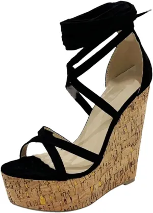 Women's Sexy Super High Wedge Sandals Open Toe Ankle Strap Lace Up Platform Casual Shoes