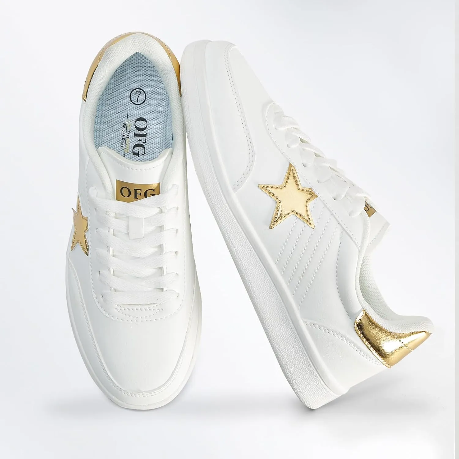 Women's Star Sneaker Lace Up Low Top Comfortable Cushioned Walking Shoes Casual Lightweight Breathable Tennis Shoes