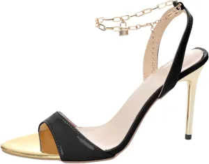 Women's Stiletto Pump Heeled Sandals Fashion Pointed Toe Open Toe Metal Chain Ankle Straps Thin High Heel Shoes Dressy Comfy Ladies Casual Shoes