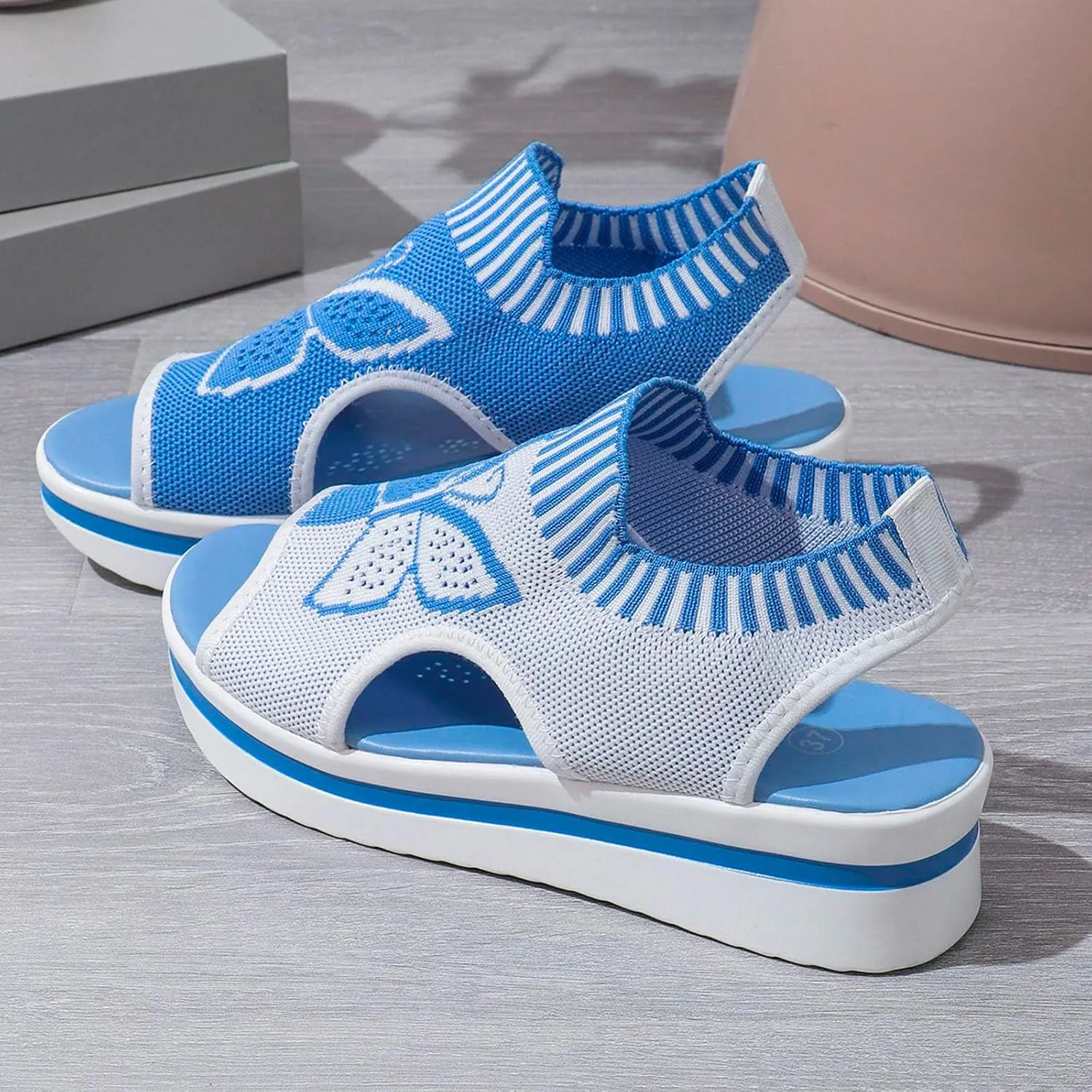 Women's Wedge Platform Sandals Arch Support Knit Slip-On Mesh Design Sandal Breathable Wide Feet Heels Comfort Waterproof Casual Cute Shoes Beach Vacation Summer Outdoor Hiking Dressy Travel Shoes