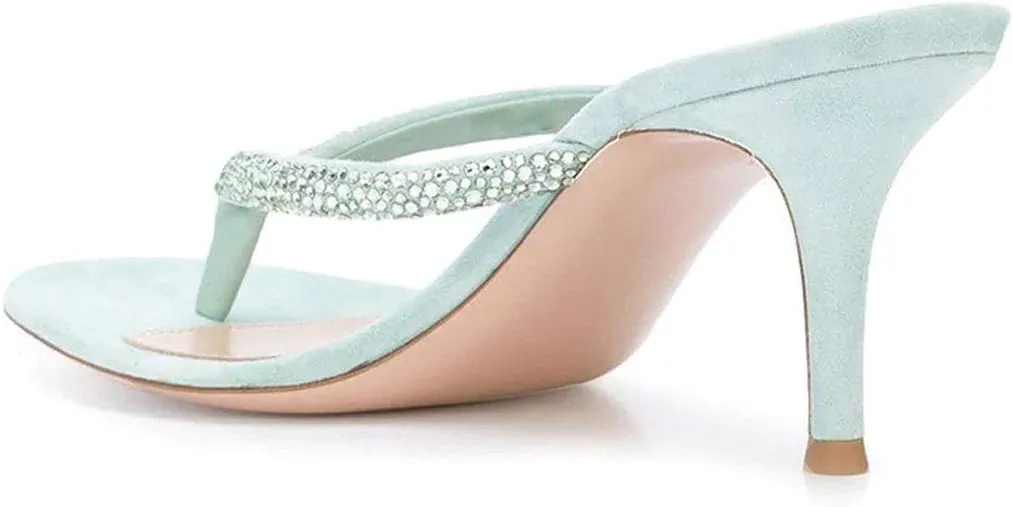 XYD Women's Rhinestones Studded Thong Sandals Open Toe Low Heel Slip On Flip Flops Summer Party Sea Beach Shoes