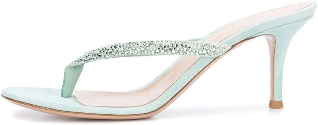 XYD Women's Rhinestones Studded Thong Sandals Open Toe Low Heel Slip On Flip Flops Summer Party Sea Beach Shoes
