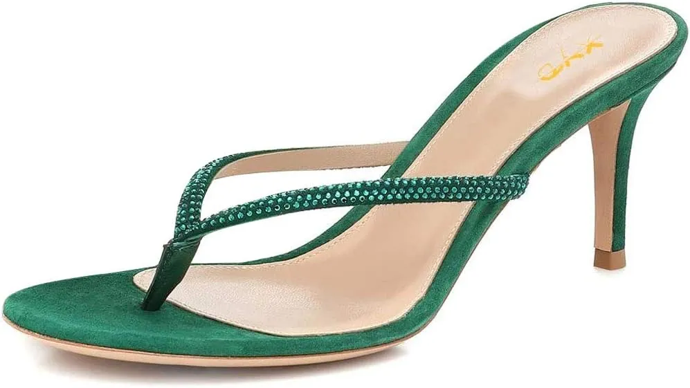 XYD Women's Rhinestones Studded Thong Sandals Open Toe Low Heel Slip On Flip Flops Summer Party Sea Beach Shoes