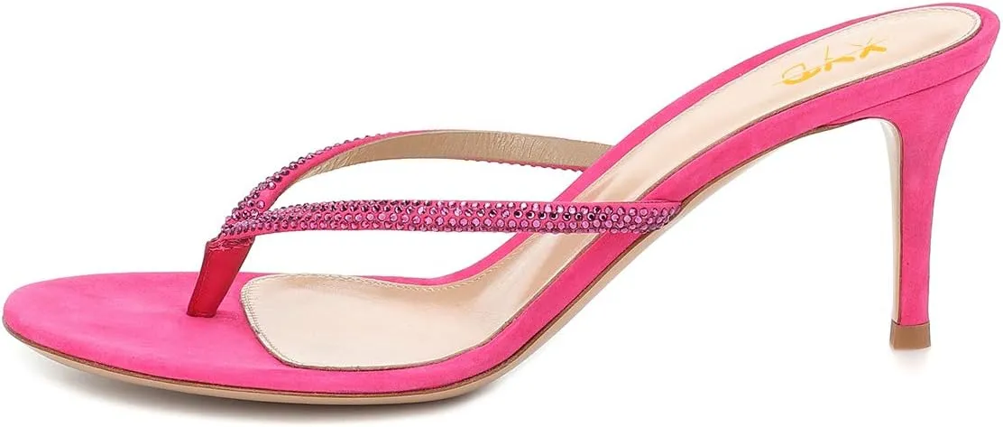 XYD Women's Rhinestones Studded Thong Sandals Open Toe Low Heel Slip On Flip Flops Summer Party Sea Beach Shoes