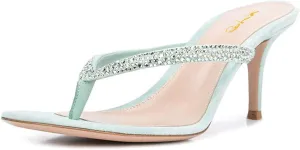 XYD Women's Rhinestones Studded Thong Sandals Open Toe Low Heel Slip On Flip Flops Summer Party Sea Beach Shoes