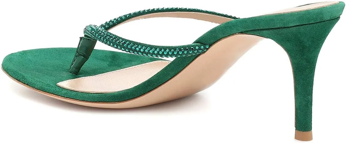 XYD Women's Rhinestones Studded Thong Sandals Open Toe Low Heel Slip On Flip Flops Summer Party Sea Beach Shoes