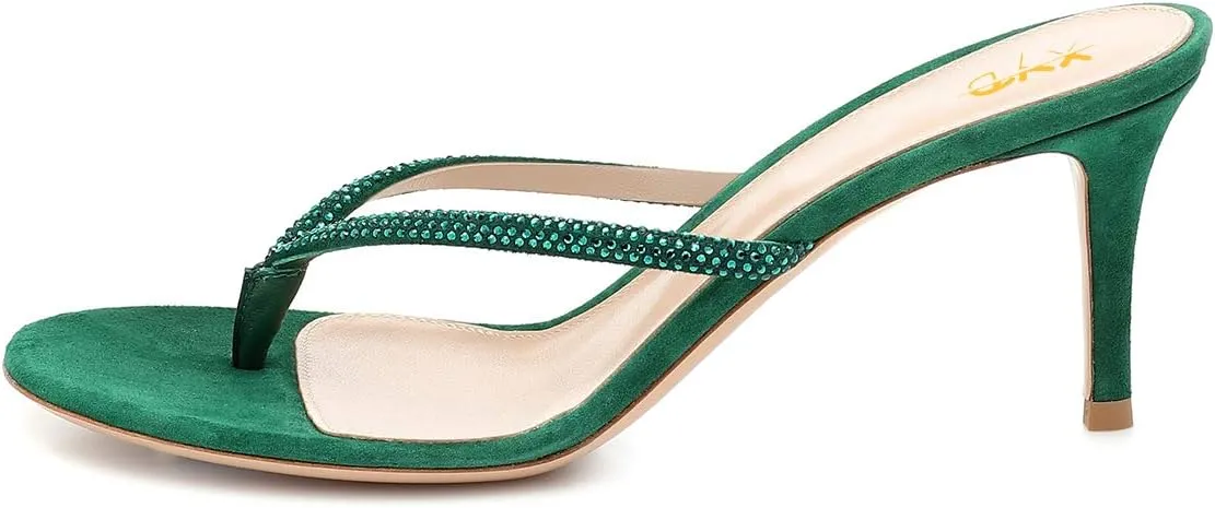 XYD Women's Rhinestones Studded Thong Sandals Open Toe Low Heel Slip On Flip Flops Summer Party Sea Beach Shoes